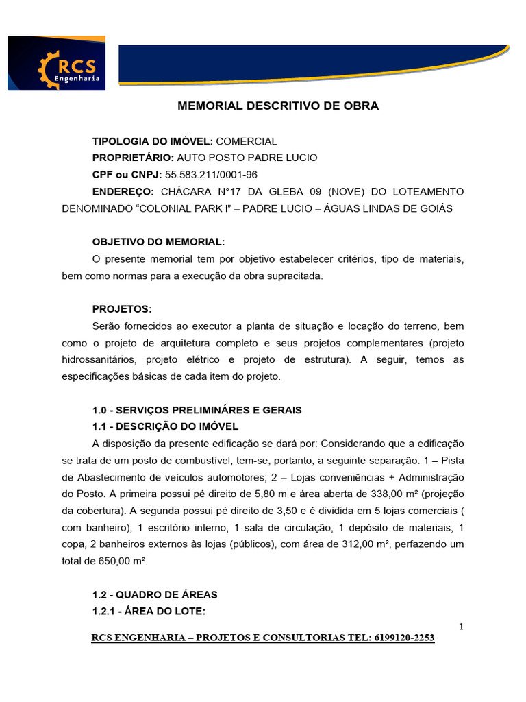 MEMORIAL DESCRITIVO Assinado | PDF | Engenharia