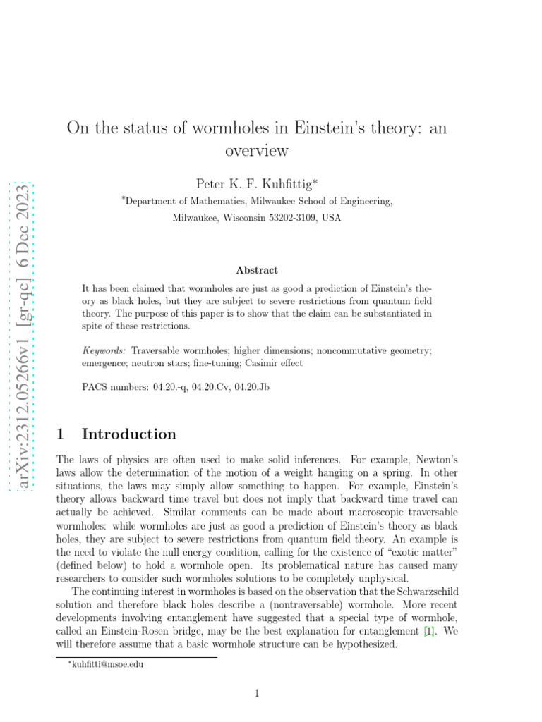 Overview of Wormholes in Einstein's Theory | PDF | Tensor | Applied ...
