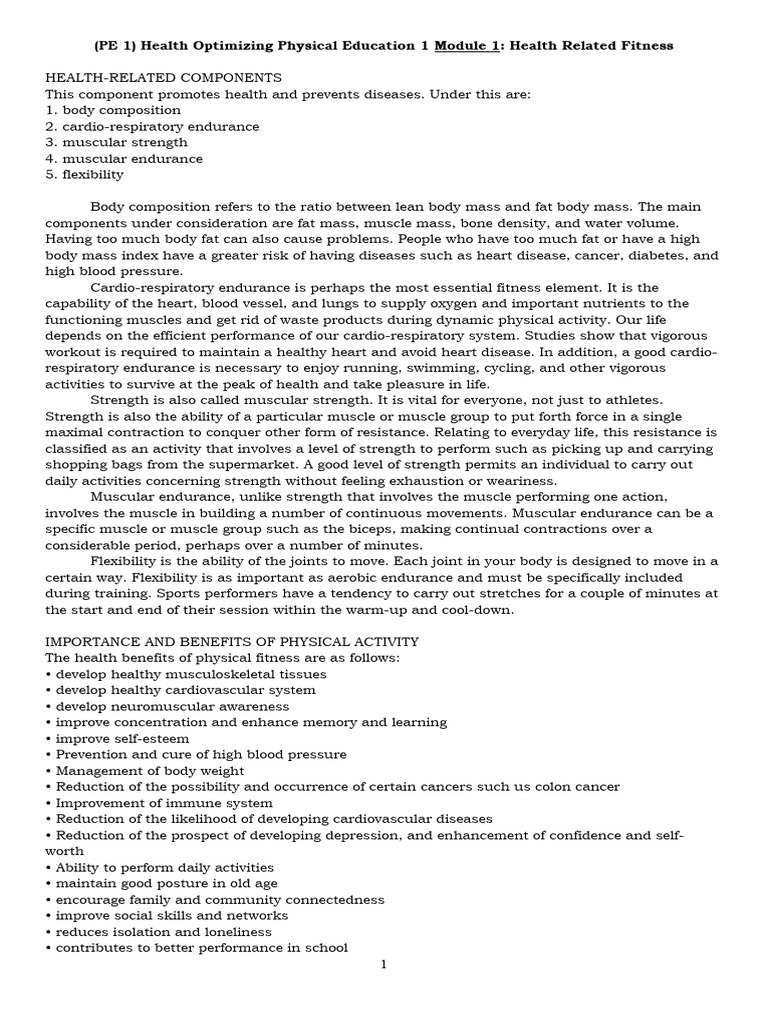Fitness & Health Education Guide | PDF | Physical Fitness | Flexibility ...