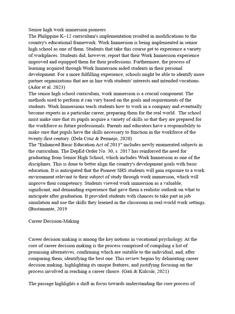 Enhancing Senior High Work Immersion | PDF | Curriculum | Teachers