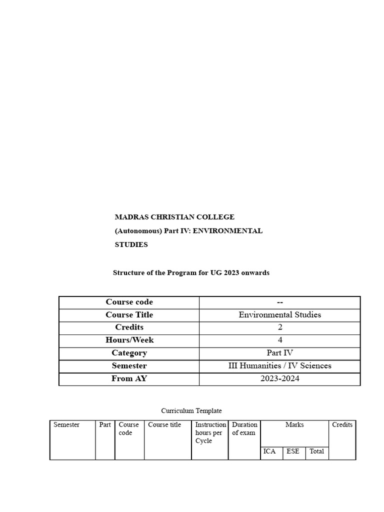 Environmental Studies Curriculum 2023-24 | PDF | Ecosystem ...