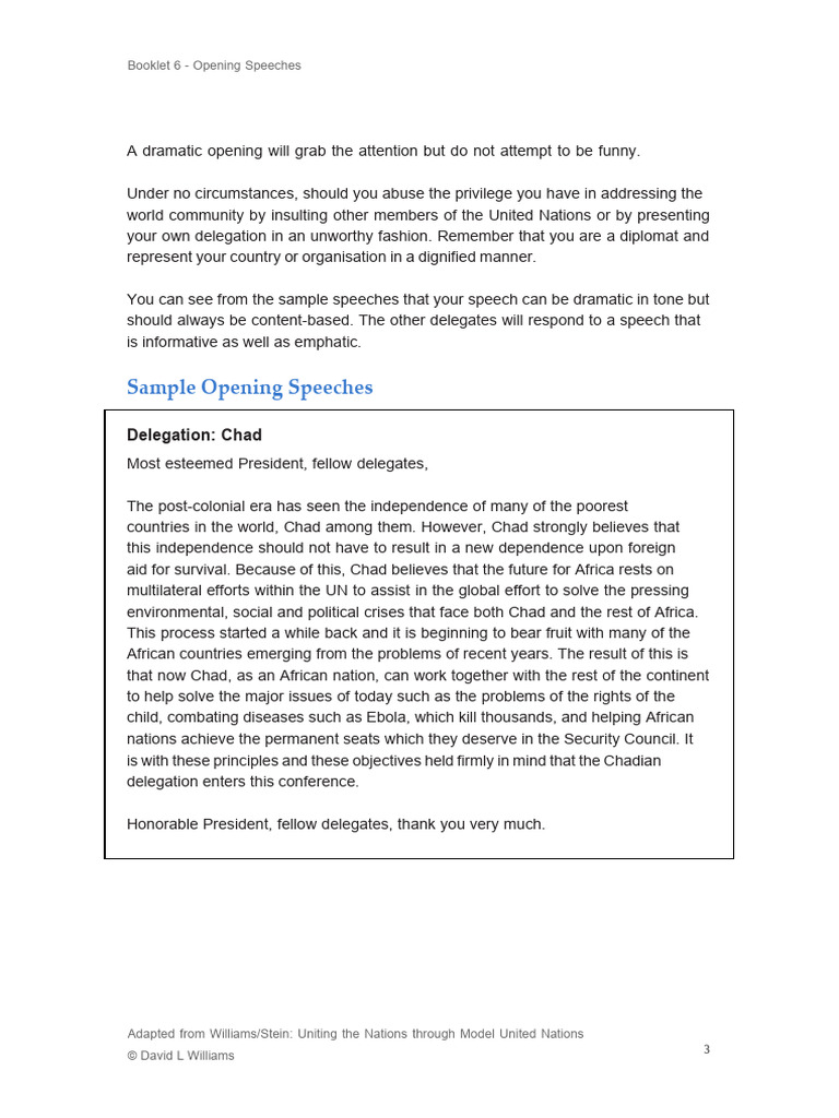 Booklet 6 Opening Speeches Pdf Chad United Nations
