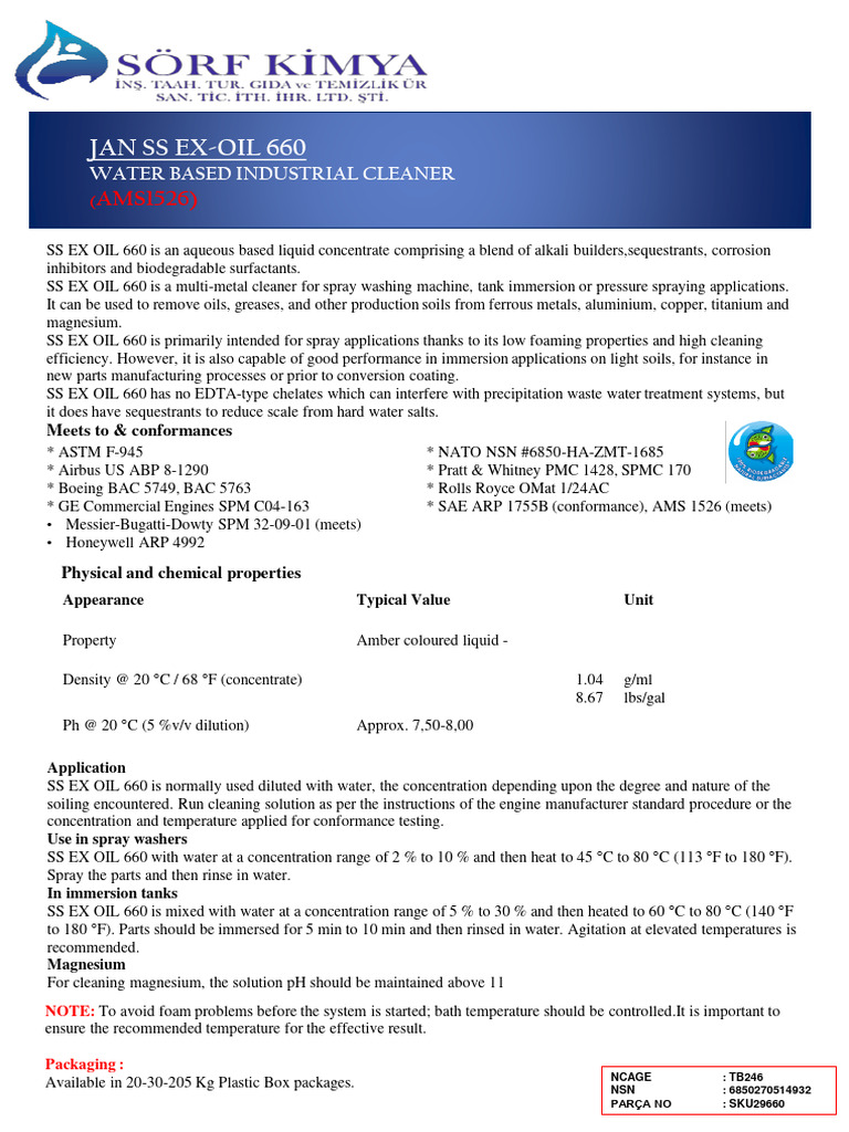 TDS Jan SS Ex Oil 660 Low Foam Notr Cleaner | PDF | Water | Corrosion
