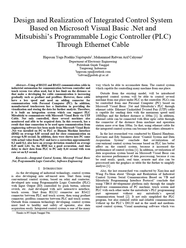 Integrated Control System with PLC and VB.Net | PDF | Programmable ...