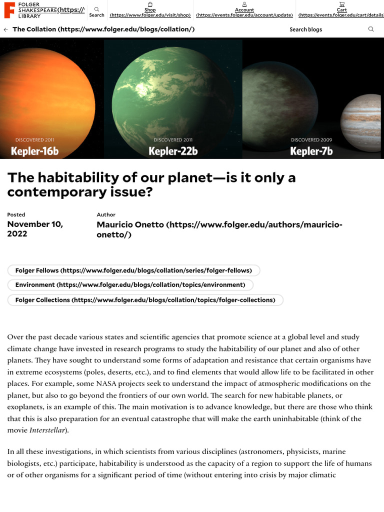 ONETTO - The Habitability of Our Planet-Is It Only A Contemporary Issue ...