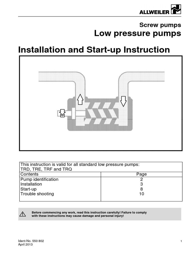 Low Pressure Screw Pump Installation Guide | PDF | Pump | Valve