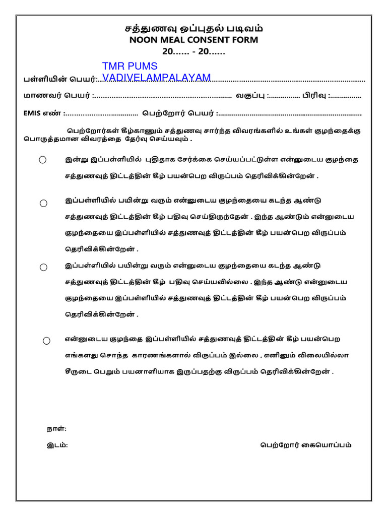 Noon Meal Consent Form | PDF