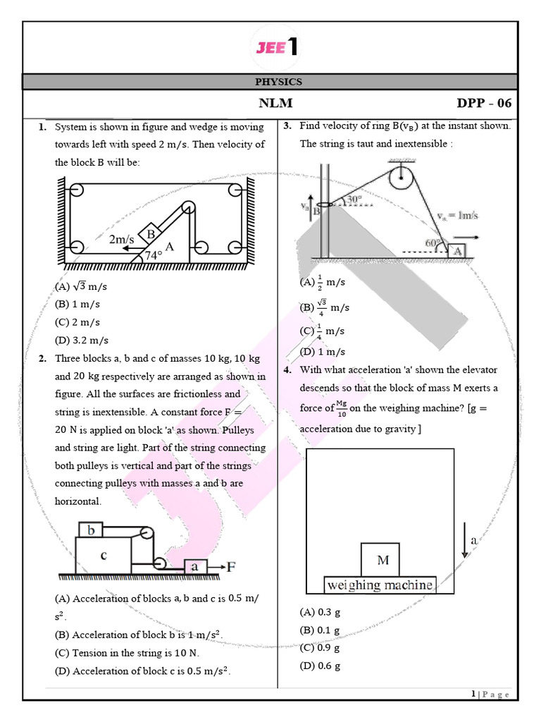 Physics Problems on Motion and Forces | PDF | Tension (Physics) | Force