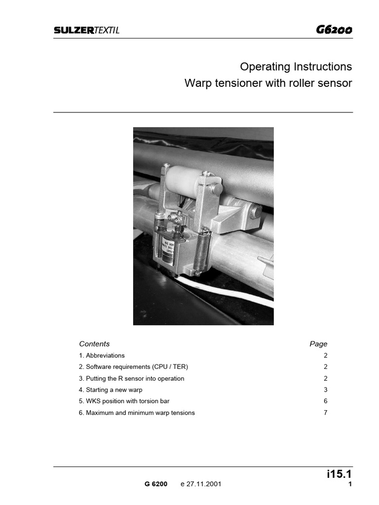 Operating Instructions Warp Tensioner With Roller Sensor | PDF ...