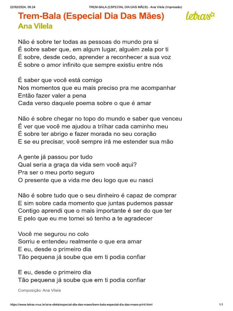 Trem Bala - Versão Dia Das Mães | PDF