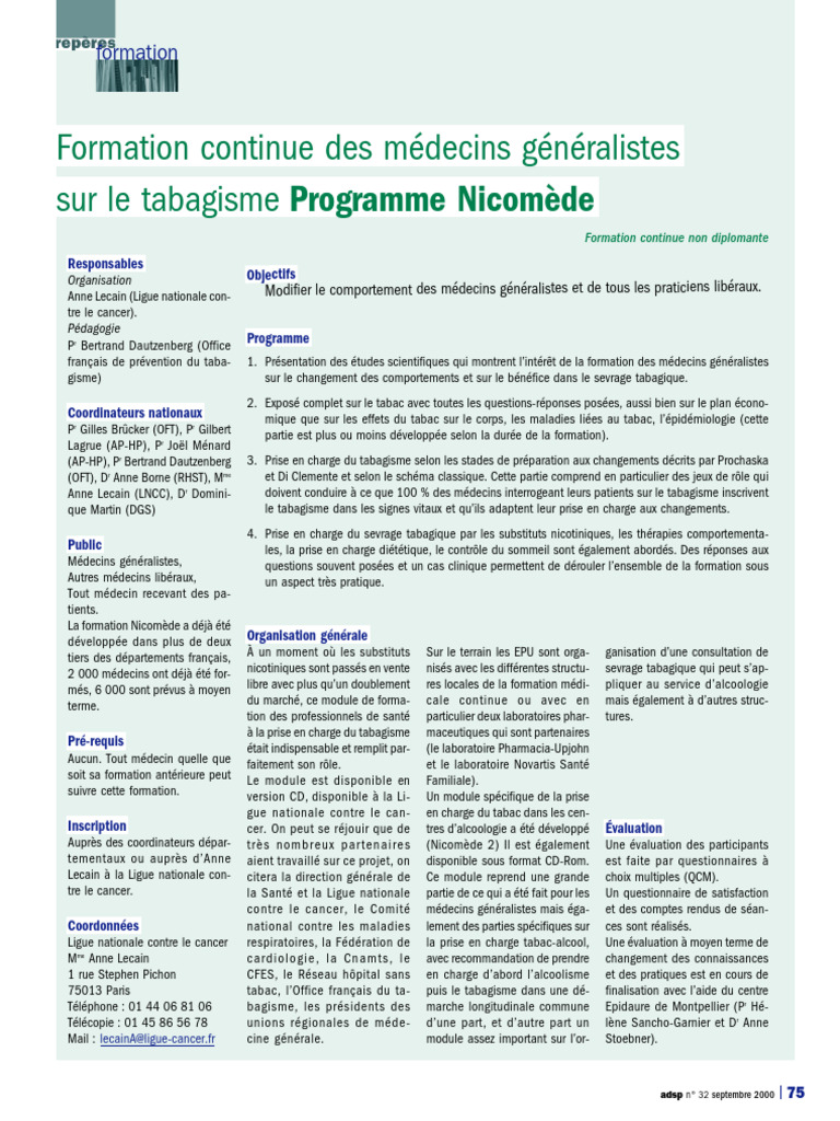 Formation sur le tabagisme pour médecins | PDF | Médecine générale ...