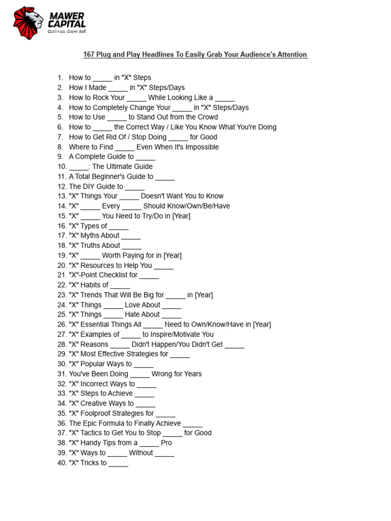 167 Attention-Grabbing Headline Ideas | PDF | Career & Growth | Self ...