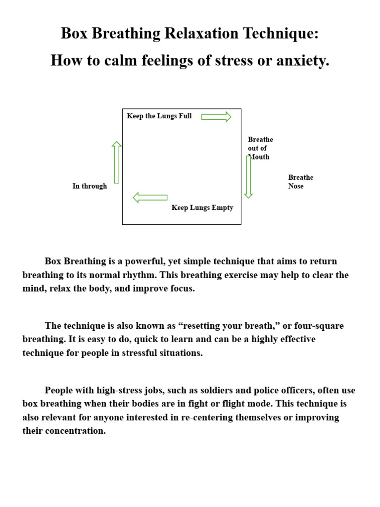 Box Breathing PDF Breathing Stress (Biology)