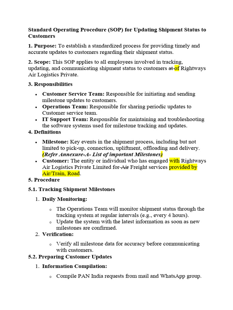 Standard Operating Procedure - Customer Updation | PDF | Information ...