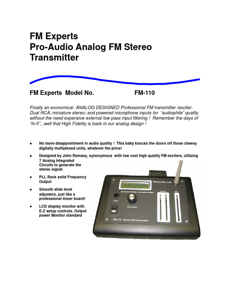 FM-110 Analog FM Stereo Transmitter | PDF | Frequency Modulation | Radio