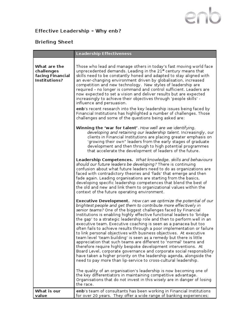 Leadership Development for Financial Institutions | PDF | Strategic ...