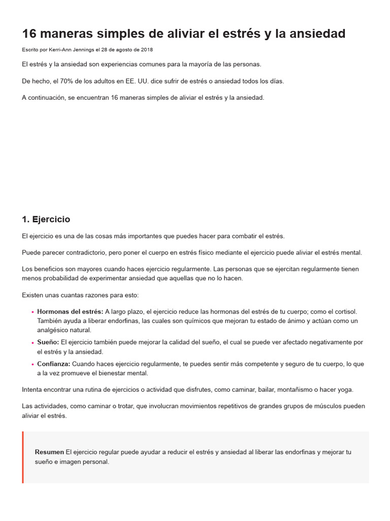 16 Maneras Simples para Aliviar El Estrés y La Ansiedad | PDF ...