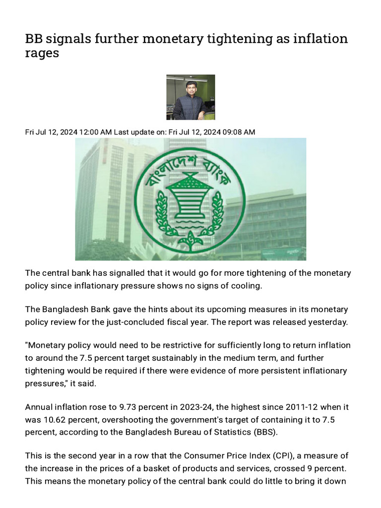 BB Signals Further Monetary Tightening As Inflation Rages - The | PDF ...