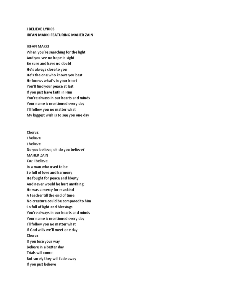 歌詞 i believe