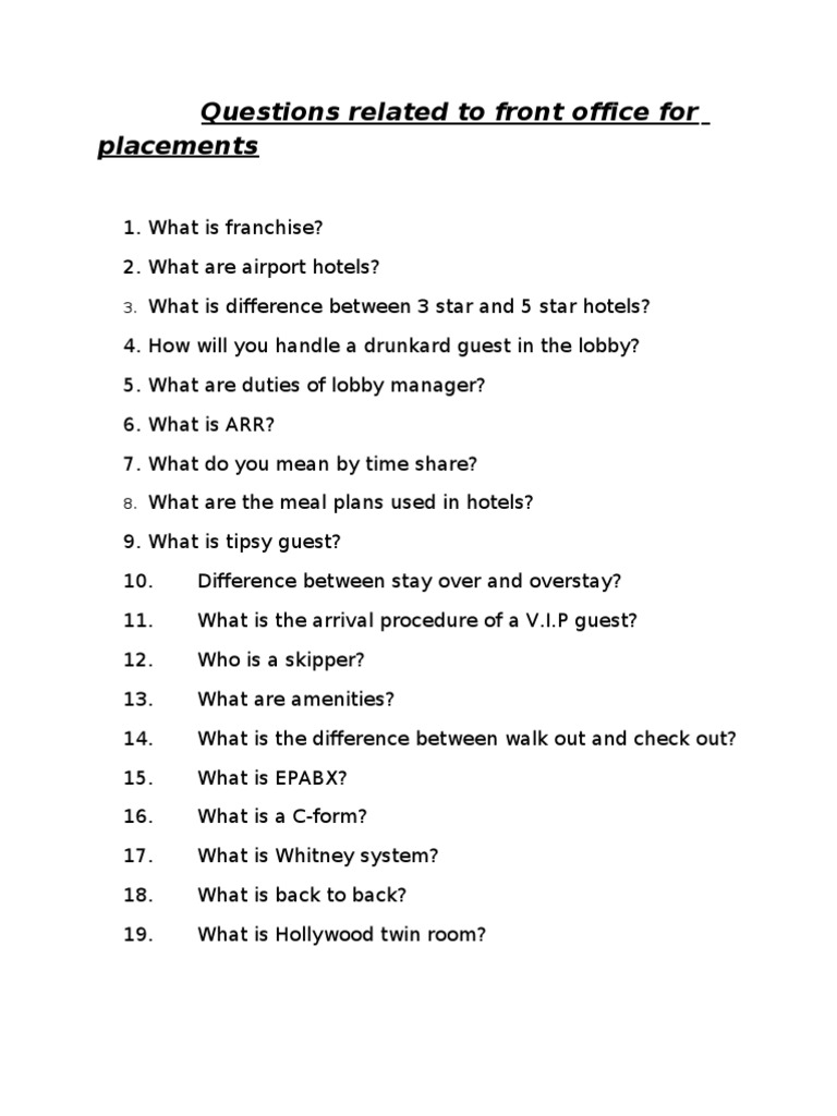 Front Office Placement Questions Guide | PDF | Career & Growth