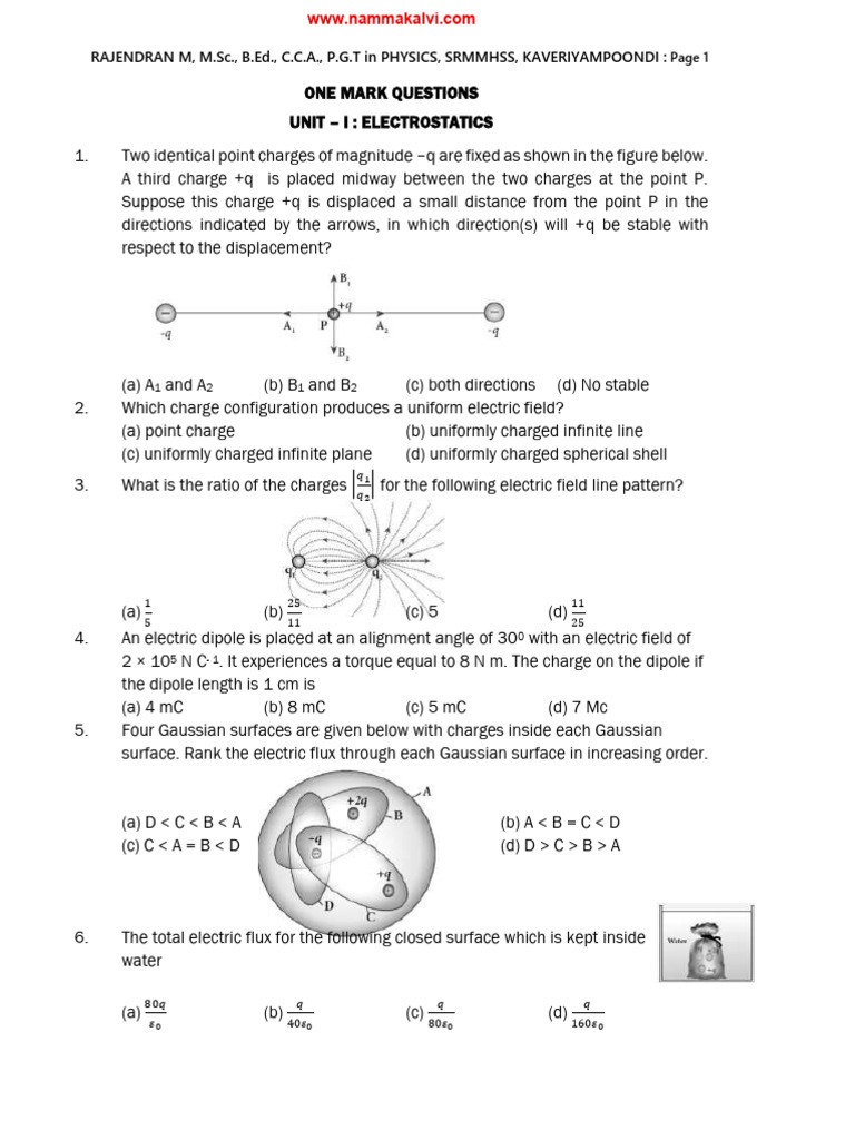 5 lesson physics one mark pdf electrostatics electric field