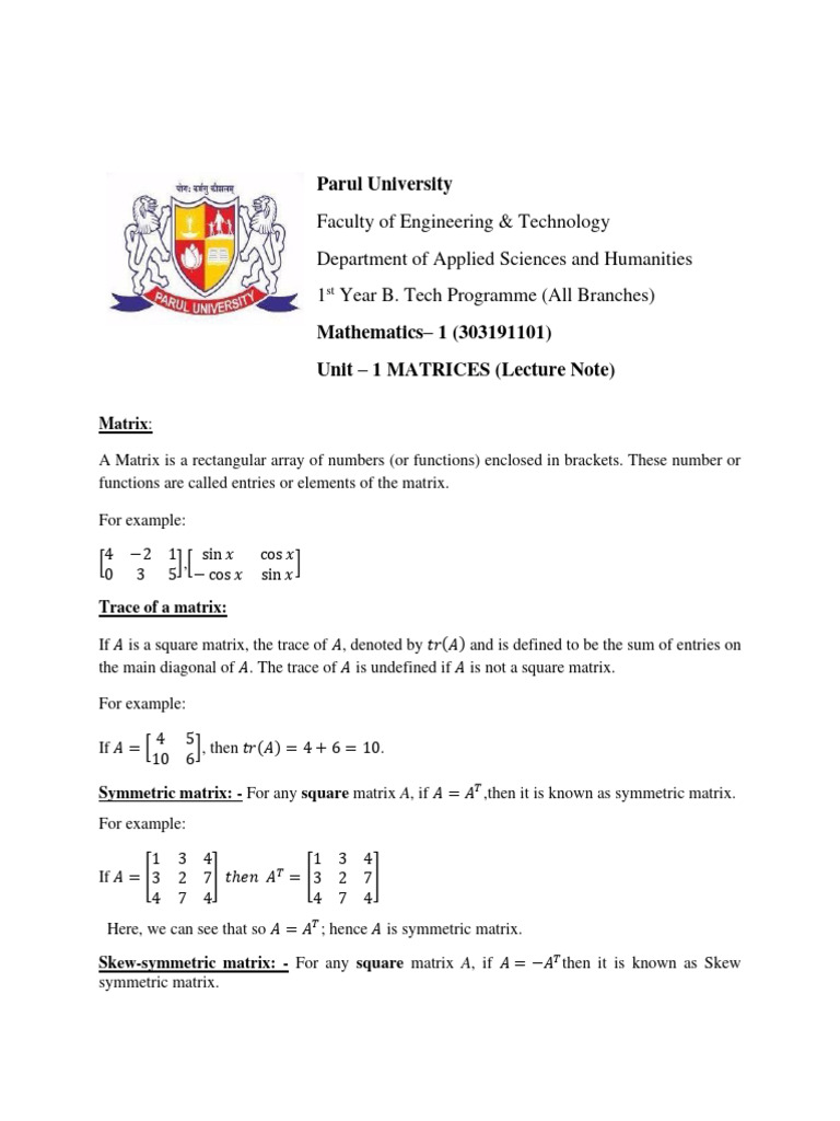 Unit-3 Matrices 2022-2023 | PDF | Matrix (Mathematics) | System Of ...