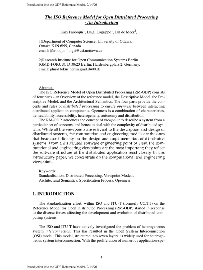 The ISO Reference Model For Open Distributed Processing - An ...