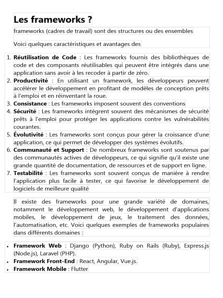 Avantages et caractéristiques des frameworks | PDF | JavaScript ...