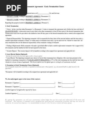 Roommate Contract - Early Termination Template
