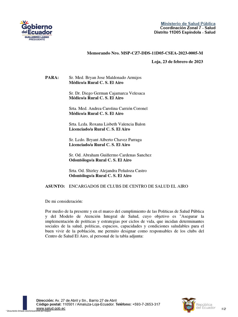 Verificable 1 - Memorando Responsable de Club | PDF | Politica social ...