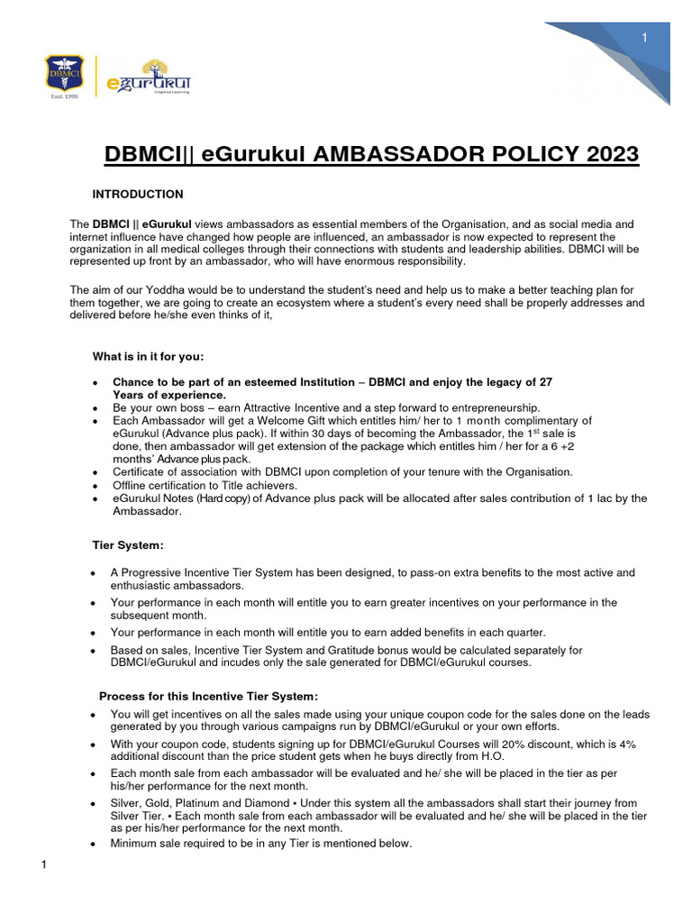 Ambassador Incentive Policy | PDF | Social Media | Popular Culture ...