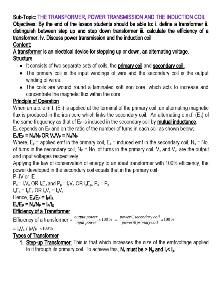 Transformer and Induction Coil Notes | PDF | Transformer | Inductor