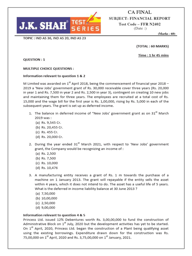 FFR n2402 - Financial Report - Question Paper | PDF | Book Value ...
