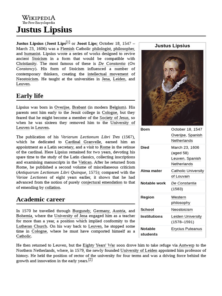 Justus Lipsius: Flemish Philosopher and Humanist | PDF