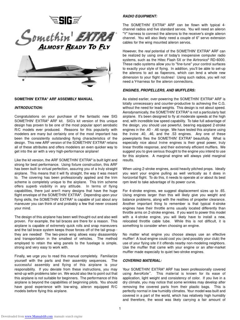 SOMETHIN' EXTRA® ARF Assembly Guide | PDF | Screw | Empennage