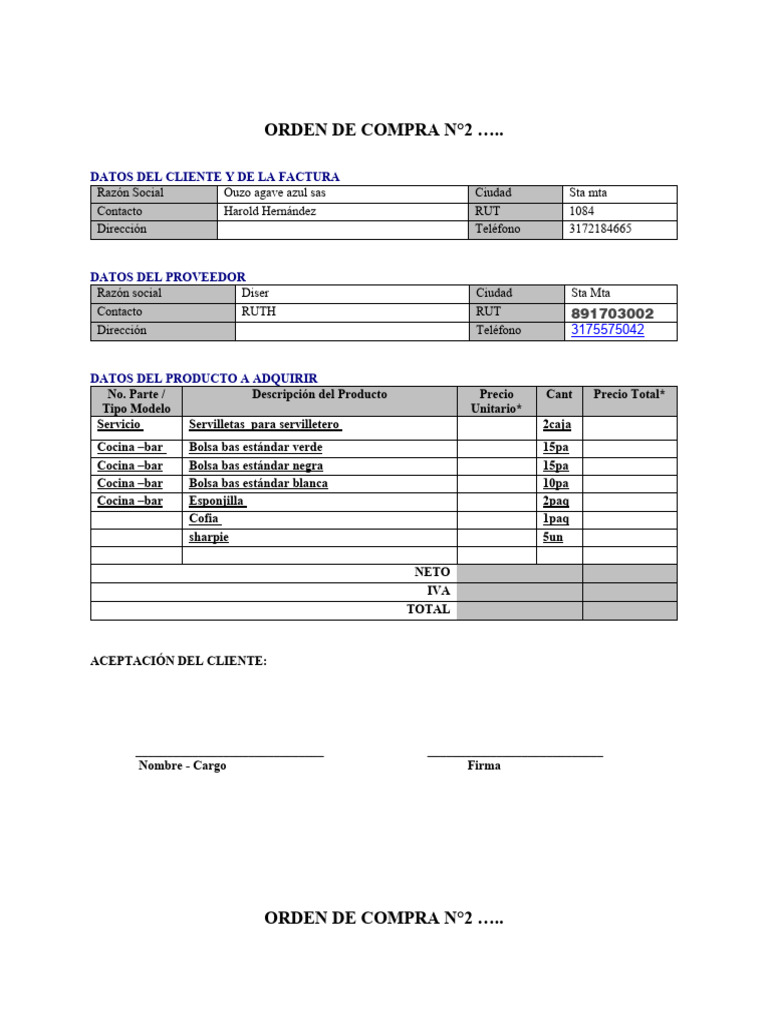 Formato de Orden de Compra PDF | PDF