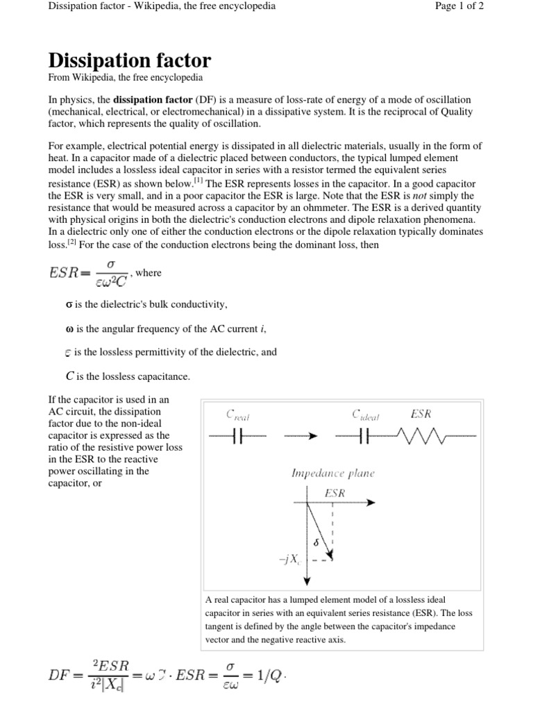 Dissipation Factor PDF Capacitor Dielectric
