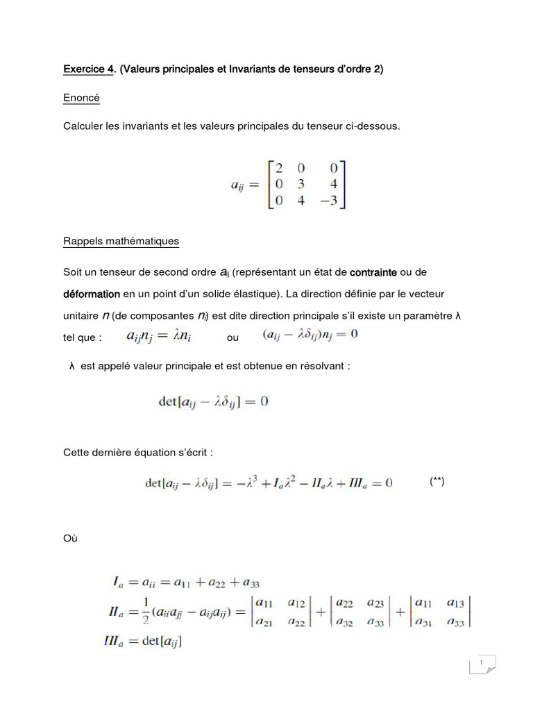 Invariants et valeurs principales des tenseurs | PDF