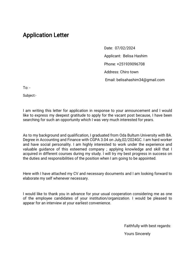 Application Letter and CV Belisa | PDF