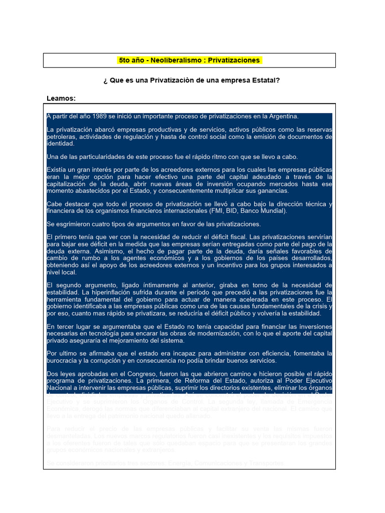 Privatizaciones en Argentina 1989 | PDF | Empresa de propiedad estatal ...
