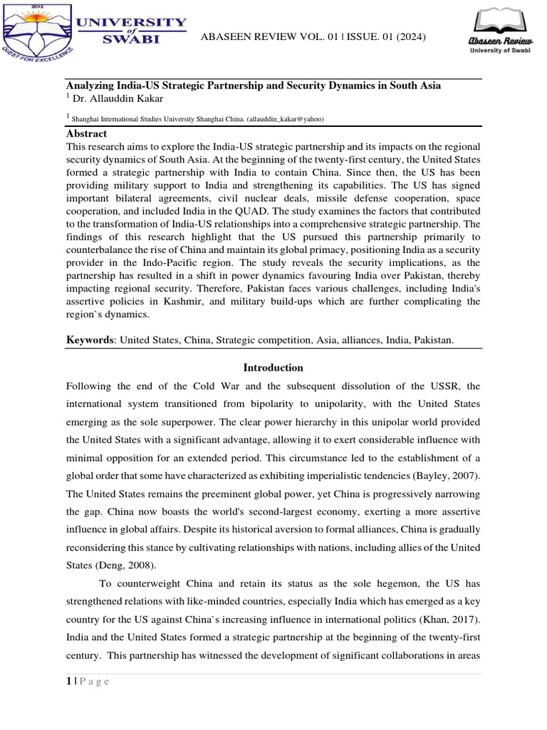 India-US Strategic Partnership Impact | PDF | China | World Politics