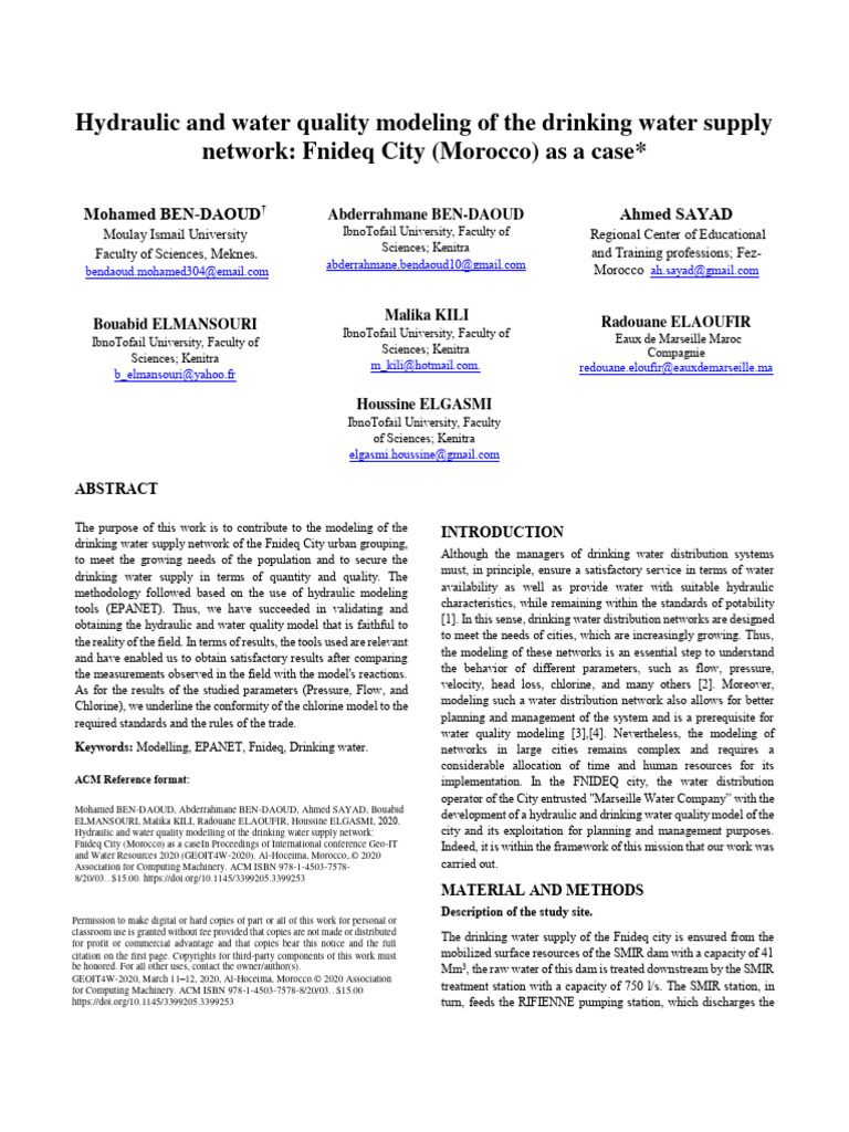 Hydraulic and Water Quality Modeling of The Drinking Water Supply ...