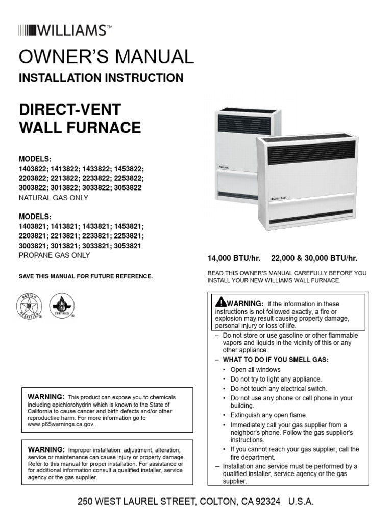 Direct Vent Wall Furnace Owners Manual | PDF | Thermostat | Liquefied