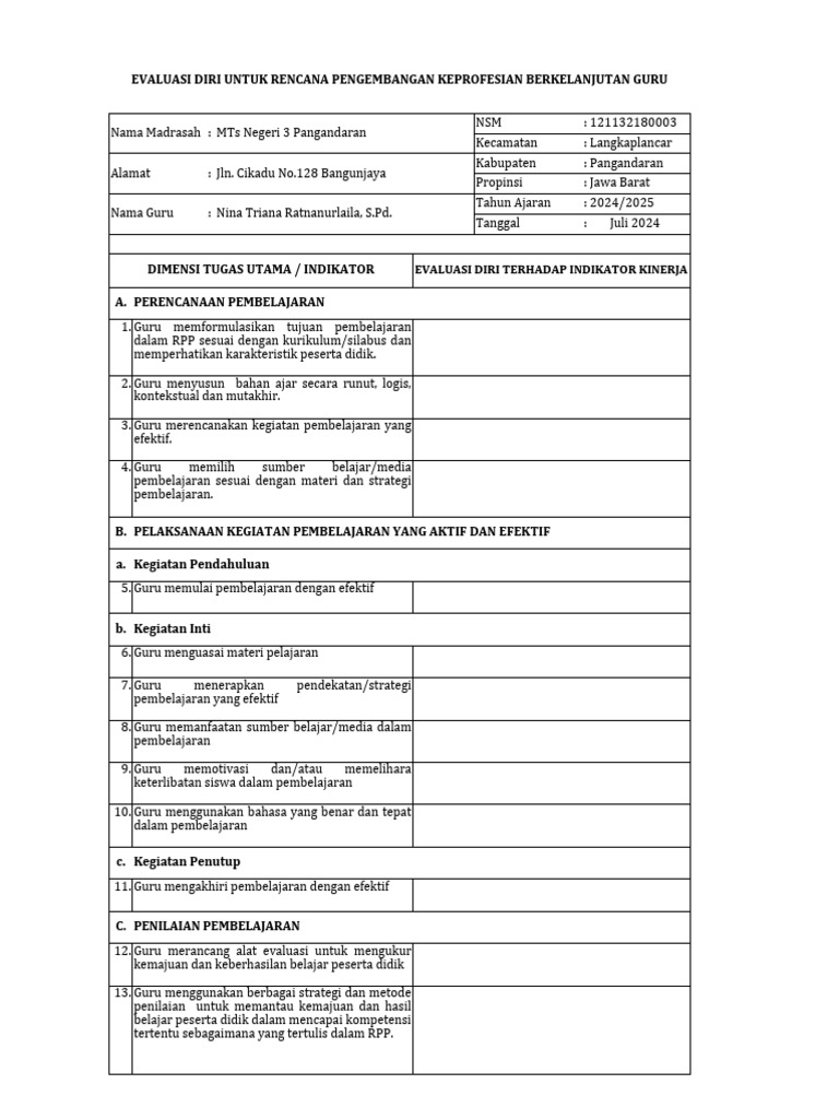 Evaluasi Diri dan Rencana Tindak Lanjut | PDF