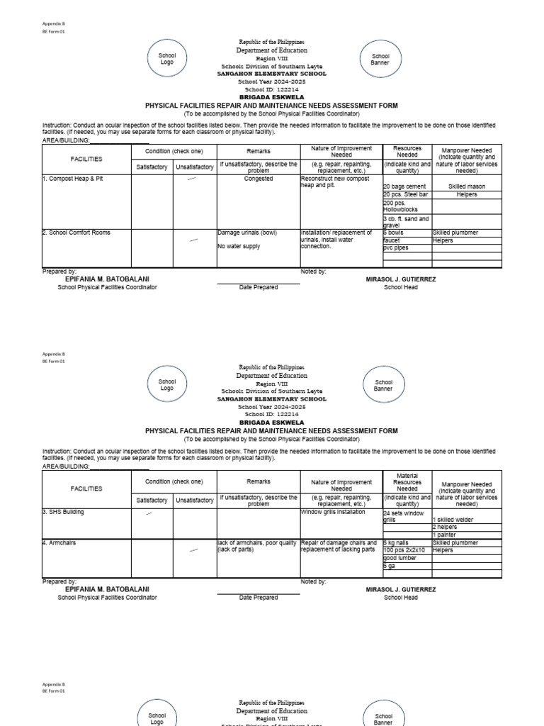 Brigada Eskwela 2025 Needs Assessment | PDF