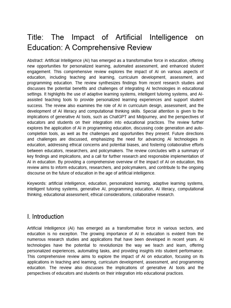 The Impact of Artificial Intelligence On Education - A Comprehensive ...