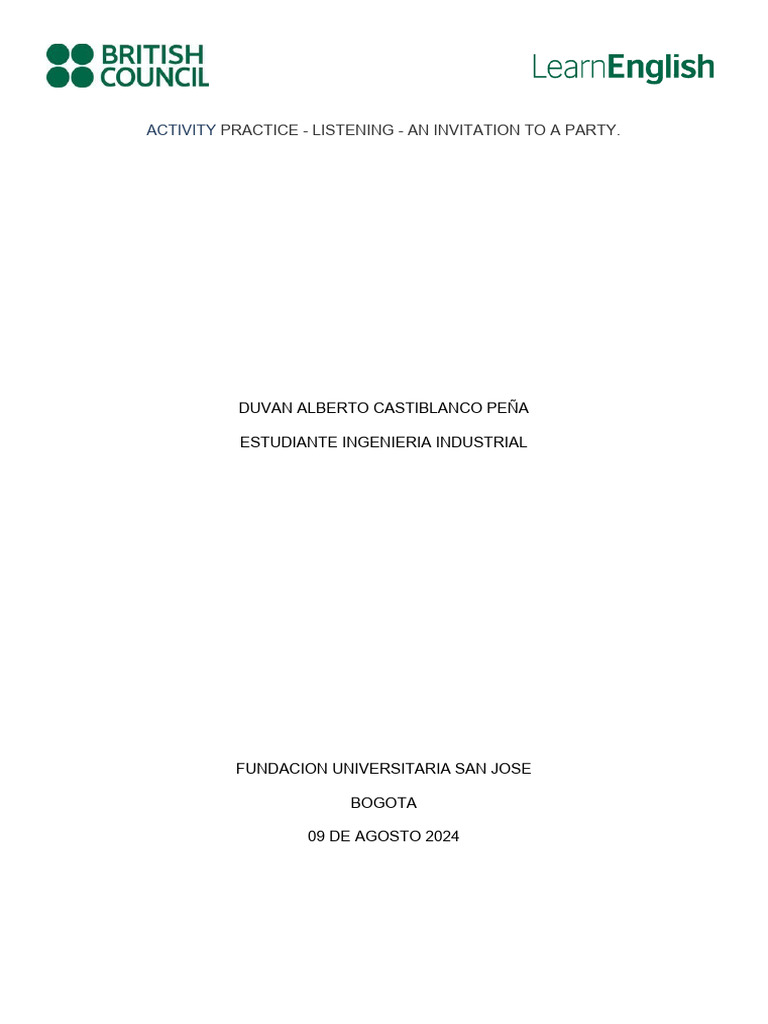 Listening An Invitation To A Party Pdf Language Arts