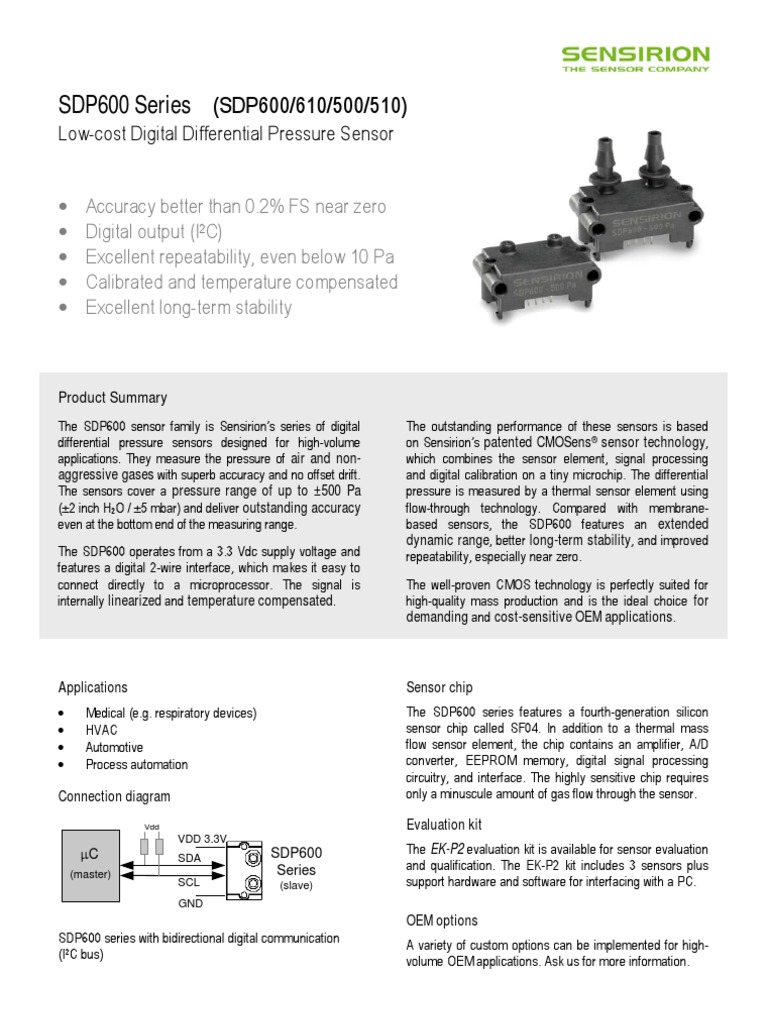Datasheet SDP600series Differential Pressure Sensor PDF Computing