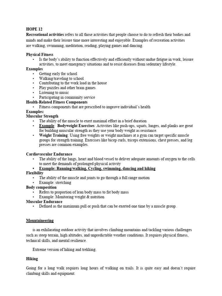 HOPE 12 Hand Outs | PDF | Strength Training | Physical Fitness