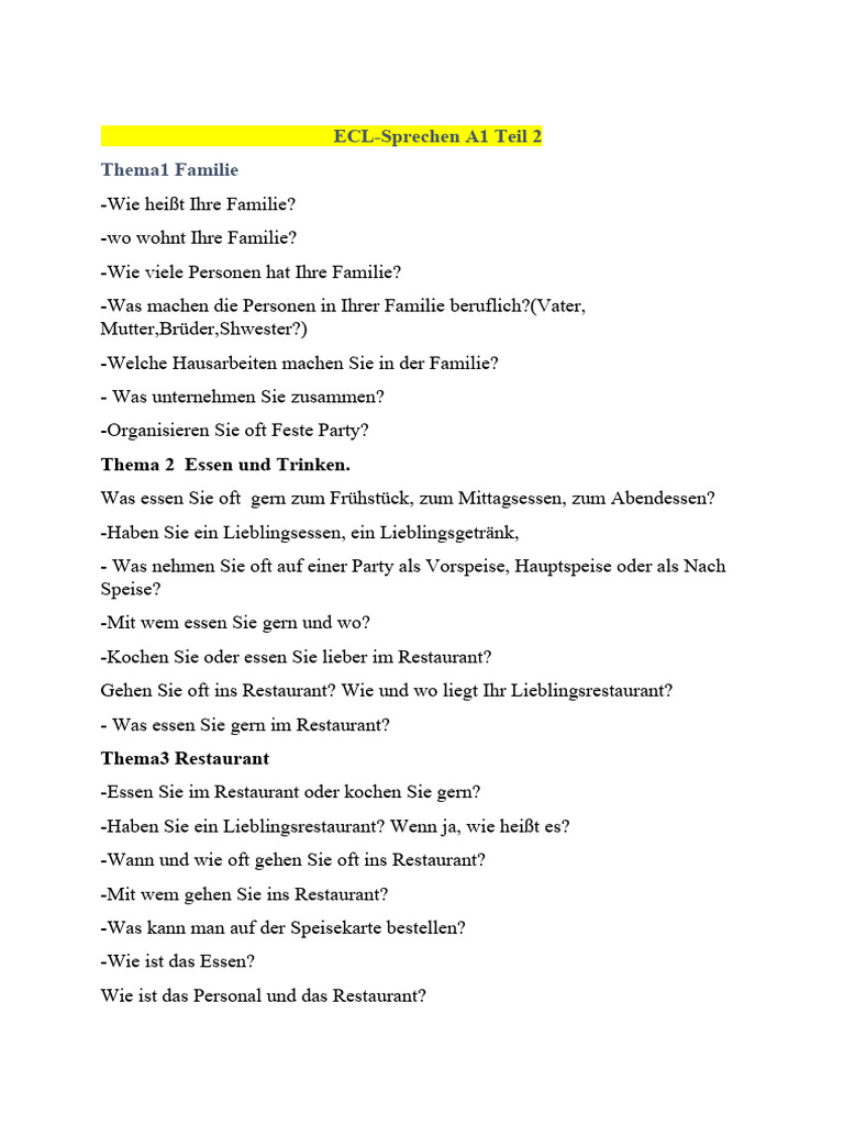 ECL Sprechen A1 Teil 2 TEIL 3 | PDF